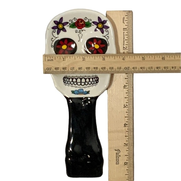 Sugar Skull Spoon Rest Ceramic Hand Painted Unique Day of the Dead White Black - Picture 5 of 16
